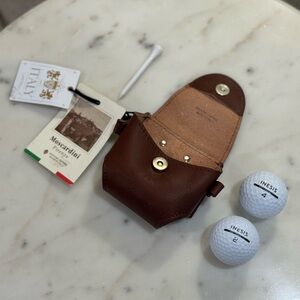 Moscardini Firenze ITALY Genuine Leather 2x Golf Balls Golf Tees Case Holder New